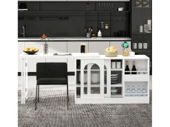 Isla central de cocina - con tabla pivotante deslizante - con puertas de vidrio y espacio de almacenamiento - MDF - Blanco