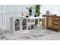 Isla central de cocina - con tabla pivotante deslizante - con puertas de vidrio y espacio de almacenamiento - MDF - Blanco