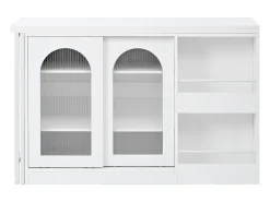 Isla central de cocina - con tabla pivotante deslizante - con puertas de vidrio y espacio de almacenamiento - MDF - Blanco