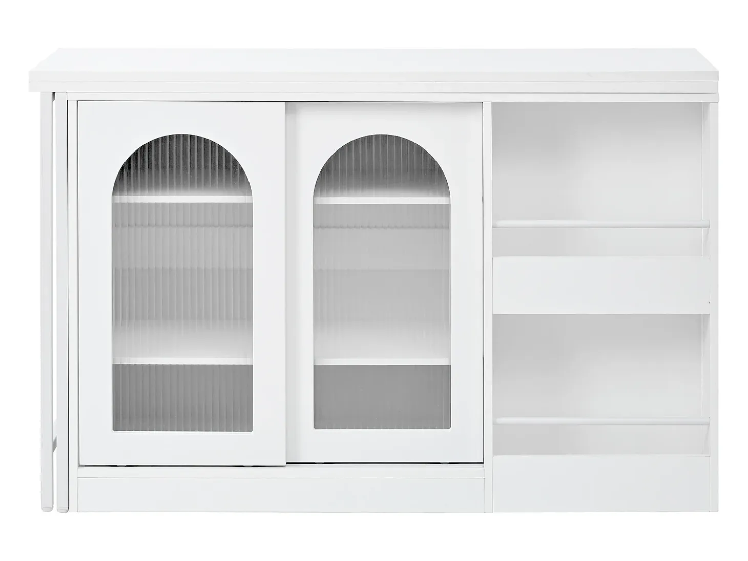 Isla central de cocina - con tabla pivotante deslizante - con puertas de vidrio y espacio de almacenamiento - MDF - Blanco