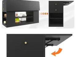 Isla central de cocina - Encimera extensible - 2 cajones y 3 puertas - Con estantes abiertos - MDF - negro