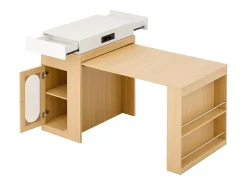 Isla central de cocina - mesa de comedor extensible - con toma de corriente - con ruedas y espacio de almacenamiento - con gancho - Natural