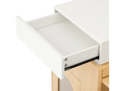 Isla central de cocina - mesa de comedor extensible - con toma de corriente - con ruedas y espacio de almacenamiento - con gancho - Natural