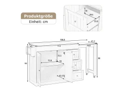 Isla central de cocina - mesa de comedor extensible - con 1 puerto USB y 1 puerto Type-C - con estante de especias y ruedas - Natural + Blanco