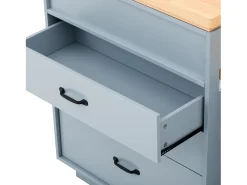 Isla central de cocina - mesa de comedor extensible - con iluminación LED - con toma de corriente - con ruedas y espacio de almacenamiento - Azul