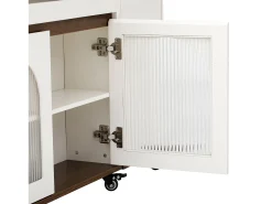 Isla central de cocina - mesa de comedor extensible - con toma de corriente - con ruedas y espacio de almacenamiento - con gancho - Marrón+Blanco