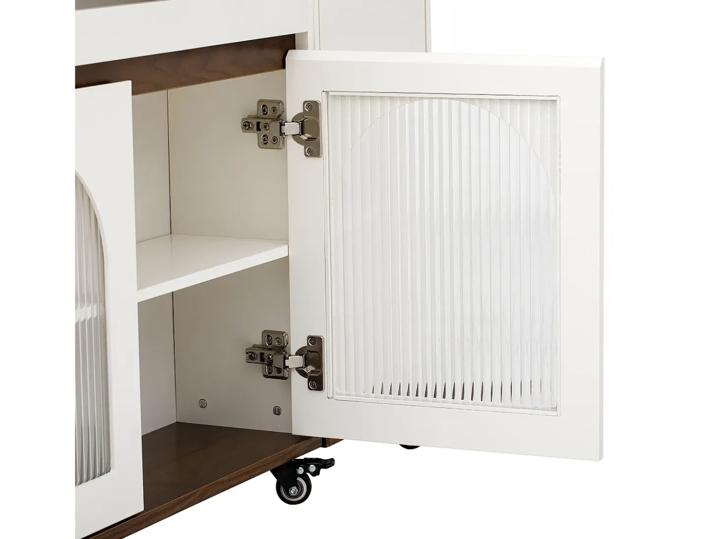 Isla central de cocina - mesa de comedor extensible - con toma de corriente - con ruedas y espacio de almacenamiento - con gancho - Marrón+Blanco