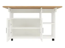 Isla Central de cocina 2 puertas y 3 estantes, con ruedas giratorias, mesa plegable, 120x30/70x79.5 cm, blanco