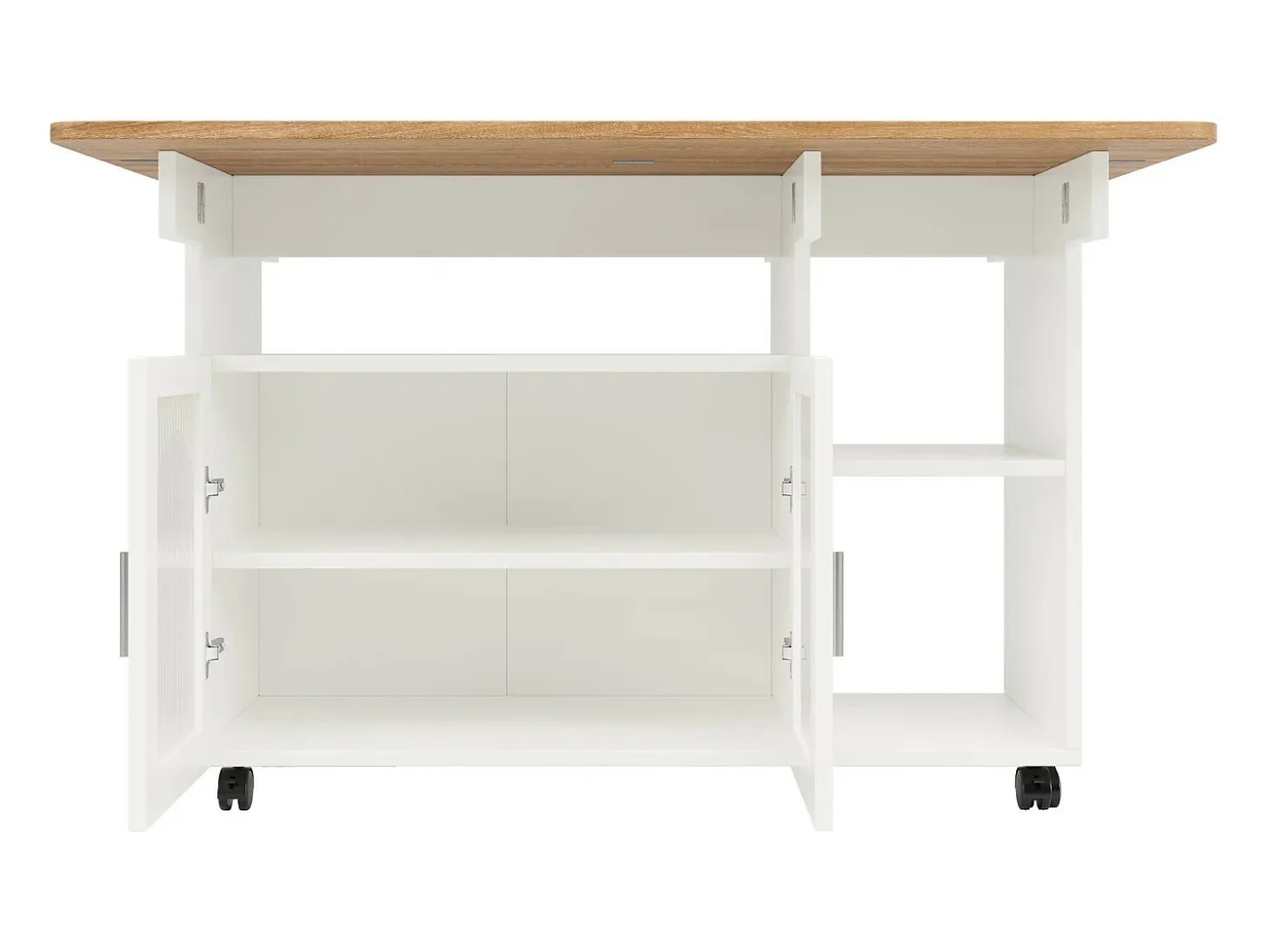Isla Central de cocina 2 puertas y 3 estantes, con ruedas giratorias, mesa plegable, 120x30/70x79.5 cm, blanco