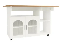Isla Central de cocina 2 puertas y 3 estantes, con ruedas giratorias, mesa plegable, 120x30/70x79.5 cm, blanco