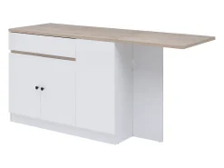 Isla central de cocina con almacenamiento en MDF - Blanco y natural - HELOMY