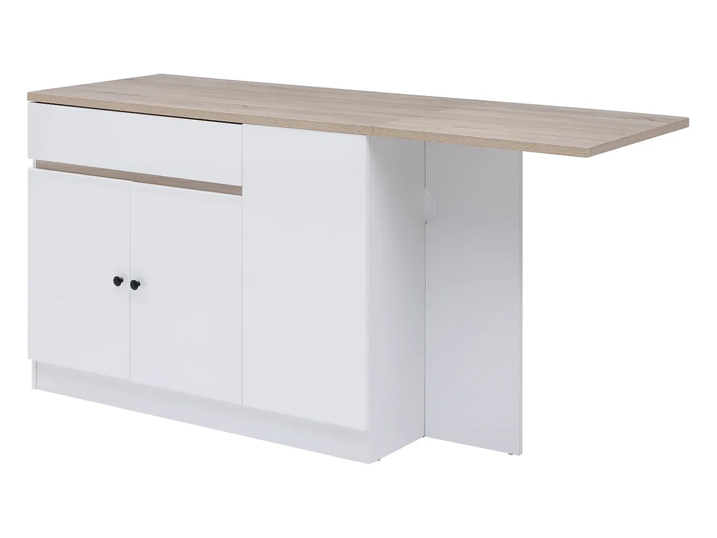 Isla central de cocina con almacenamiento en MDF - Blanco y natural - HELOMY