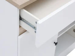 Isla central de cocina con almacenamiento en MDF - Blanco y natural - HELOMY