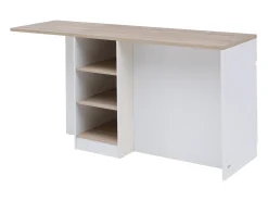 Isla central de cocina con almacenamiento en MDF - Blanco y natural - HELOMY
