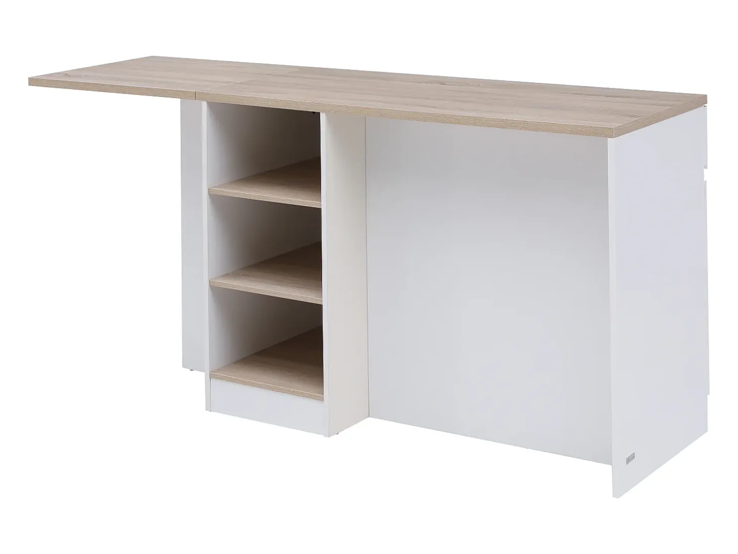 Isla central de cocina con almacenamiento en MDF - Blanco y natural - HELOMY