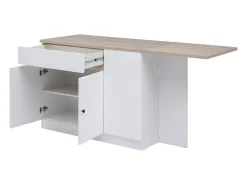 Isla central de cocina con almacenamiento en MDF - Blanco y natural - HELOMY