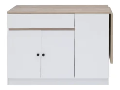 Isla central de cocina con almacenamiento en MDF - Blanco y natural - HELOMY