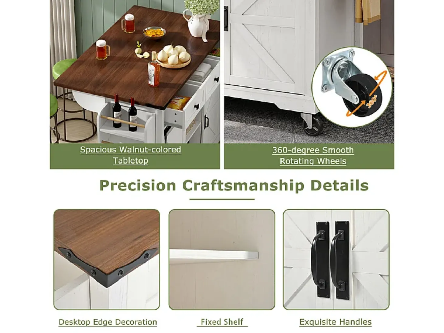 Isla central de cocina con 3 cajones y 2 puertas correderas, mesa extensible, Beige, 140x45/73x94cm
