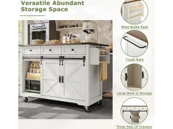 Isla central de cocina con 3 cajones y 2 puertas correderas, mesa extensible, Beige, 140x45/73x94cm