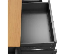 Isla central de cocina con 5 cajones 3 nichos y 1 puerta, con patas fijas y ruedas, 134x46x92cm - Negro