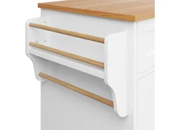 Isla central de cocina con 5 cajones 3 nichos y 1 puerta, con patas fijas y ruedas, 134x46x92cm - Blanco