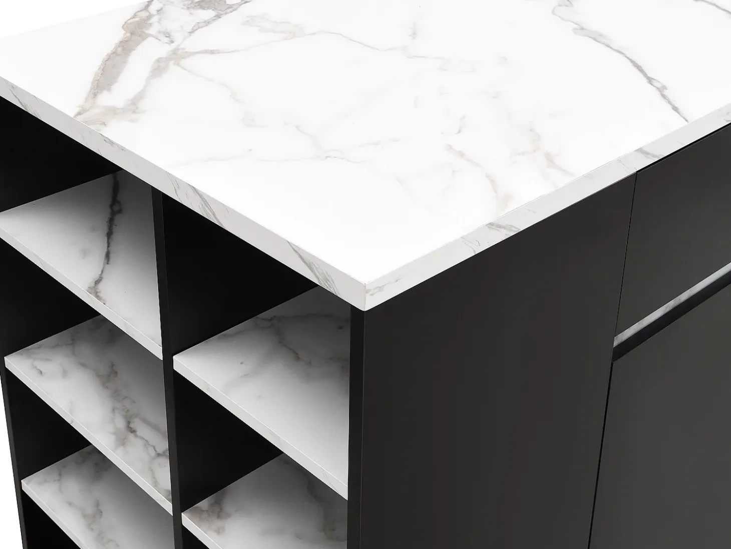 Isla central de cocina con almacenamiento - Efecto mármol blanco y negro - MEILI