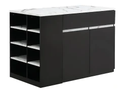 Isla central de cocina con almacenamiento - Efecto mármol blanco y negro - MEILI