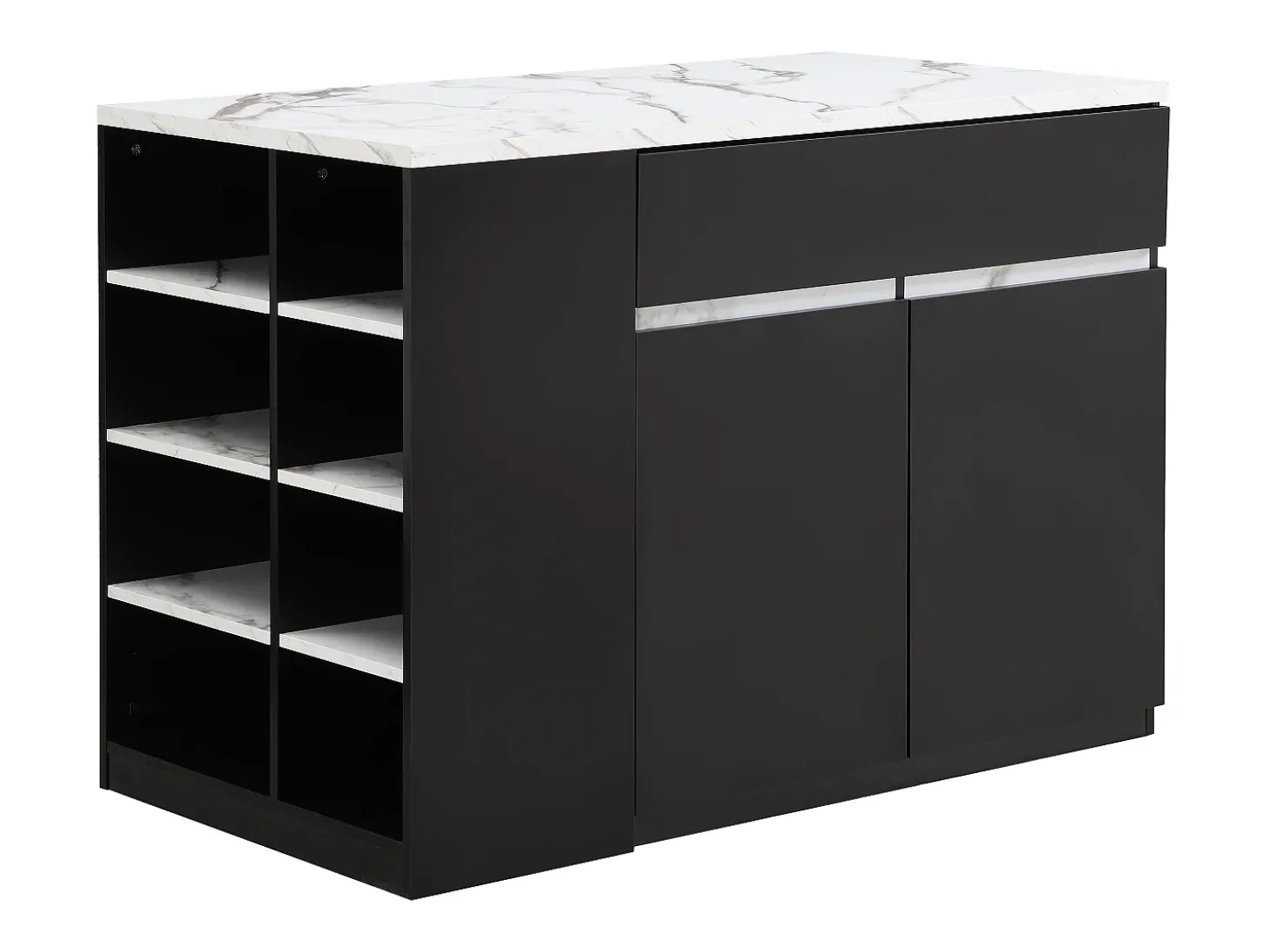 Isla central de cocina con almacenamiento - Efecto mármol blanco y negro - MEILI