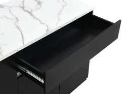 Isla central de cocina con almacenamiento - Efecto mármol blanco y negro - MEILI
