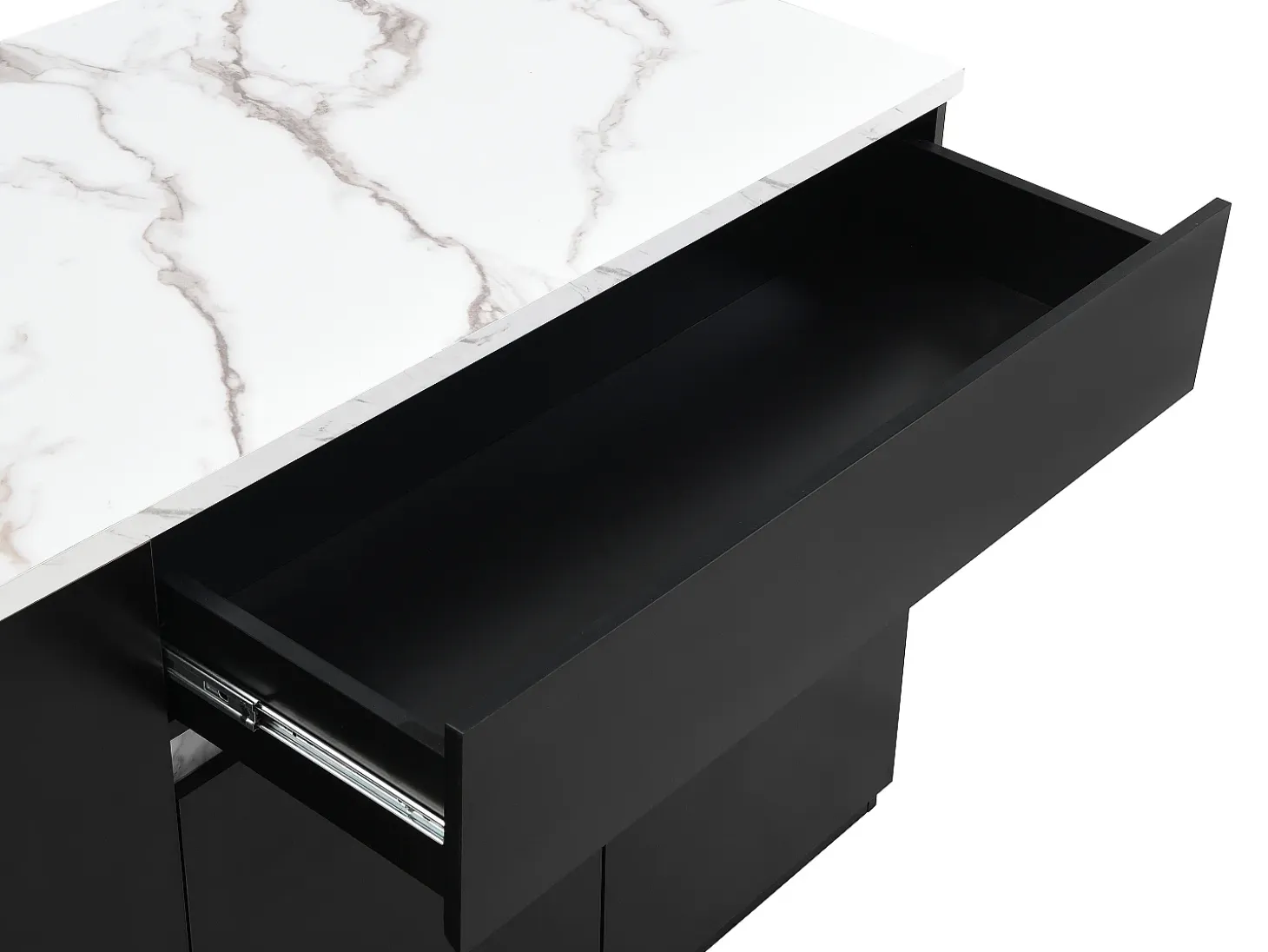 Isla central de cocina con almacenamiento - Efecto mármol blanco y negro - MEILI