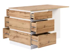 Isla central de cocina con 6 cajones y 4 estantes de MDF - Natural y Blanco - POMARELA