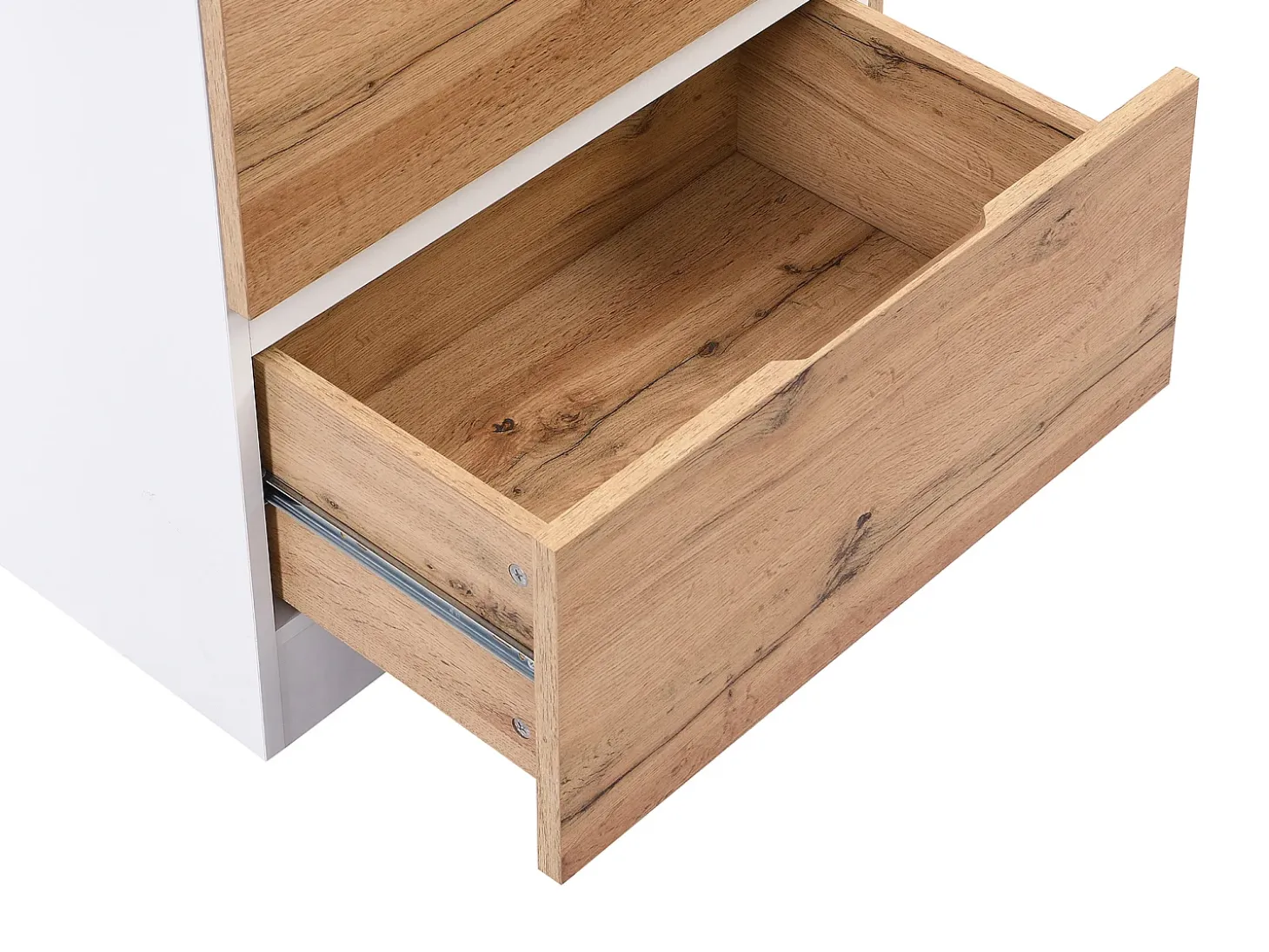 Isla central de cocina con 6 cajones y 4 estantes de MDF - Natural y Blanco - POMARELA