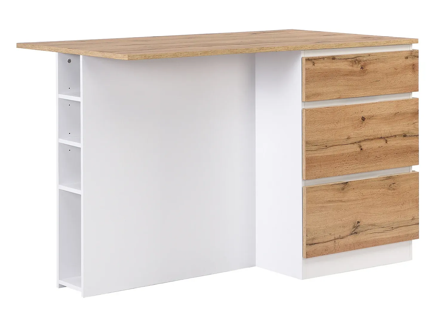 Isla central de cocina con 6 cajones y 4 estantes de MDF - Natural y Blanco - POMARELA