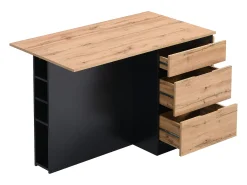 Isla central de cocina con 6 cajones y 4 compartimentos de MDF - Natural y Negro - POMARELA