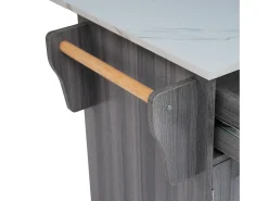 Isla central de cocina móvil - Tablero extensible - 2 cajones + puertas de armario para almacenamiento - Gris
