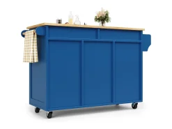 Isla central de cocina móvil con 2 puertas y 2 cajones - 102x45x92 cm - MDF de madera - Azul y natural