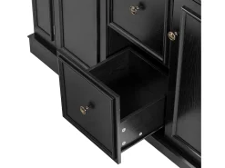 Isla central de cocina 130,5x40x92cm - tablero plegable - con toma de corriente - con 2 puertas y 5 cajones - negro