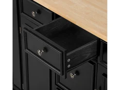 Isla central de cocina 130,5x40x92cm - tablero plegable - con toma de corriente - con 2 puertas y 5 cajones - negro