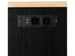 Isla central de cocina 130,5x40x92cm - tablero plegable - con toma de corriente - con 2 puertas y 5 cajones - negro