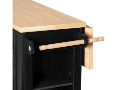 Isla central de cocina 130,5x40x92cm - tablero plegable - con toma de corriente - con 2 puertas y 5 cajones - negro