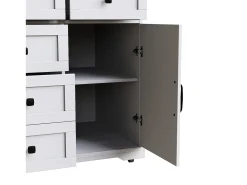 Isla central extensible - 147 x 44/70 x 93 cm - mueble móvil con 6 cajones + 2 puertas - MDF + metal - blanco