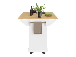 Isla central extensible con ruedas - 120 x 40/60/80 x 95 cm - con 2 puertas + 3 cajones - MDF + Metal - blanco