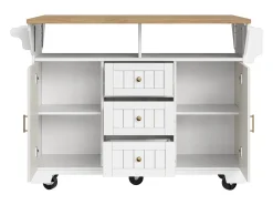 Isla central extensible con ruedas - 120 x 40/60/80 x 95 cm - con 2 puertas + 3 cajones - MDF + Metal - blanco