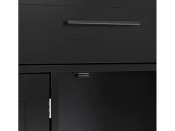 Isla central móvil con mesa plegable, 3 puertas y 2 cajones de almacenamiento - Negro
