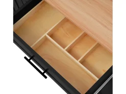 Isla central móvil con mesa plegable, 3 puertas y 2 cajones de almacenamiento - Negro