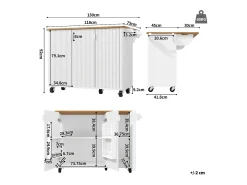Isla central móvil con tablero de madera veteada, 3 puertas texturizadas y especiero - blanco