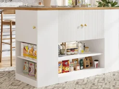 Isla de cocina - 3 puertas y 2 cajones - encimera extensible - 140x40x90cm - estantes abiertos - Blanco