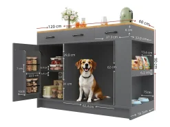 Isla de cocina - 120 x 60 x 90 cm - con 3 cajones + 1 puerta + espacio para mascotas - MDF - gris