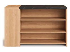 Isla de cocina - 140 x 60 x 90 cm - con 5 estantes + cajón oculto - efecto roble y mármol negro - MDF