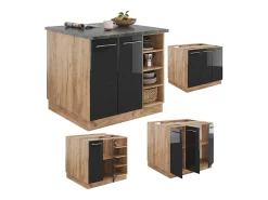 Isla de cocina antracita brillo intenso/roble dorado eléctrico 90x60x82 fame-line